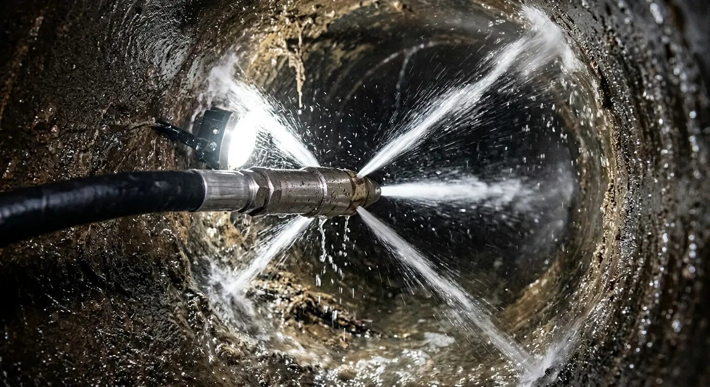 High-pressure hydro jetting nozzle cleaning sewer pipe for Storm Drain Cleaning in Provo